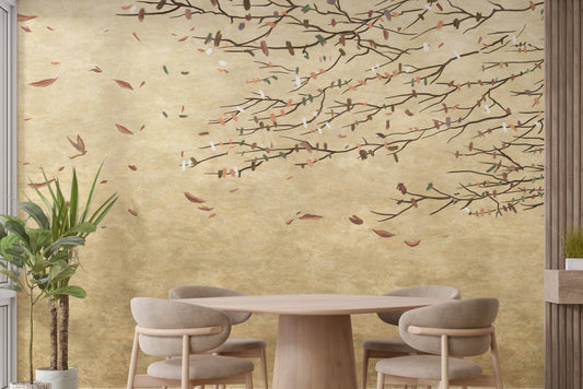 Blossom-themed dining room wallpaper mural