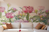 Elegant peony mural for living spaces

