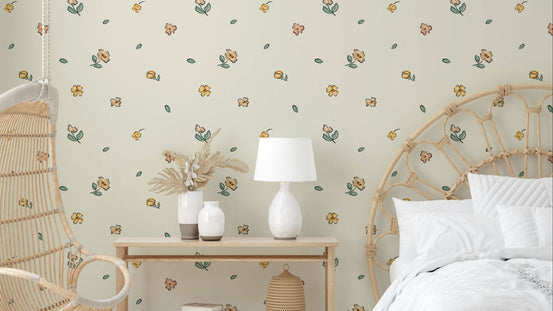 Delicate watercolor floral wallpaper in soft hues

