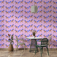 Mural wallpaper with curved pastel geometry


