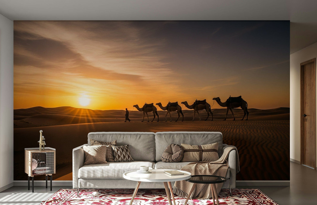 Wall mural with camels and sand dunes

