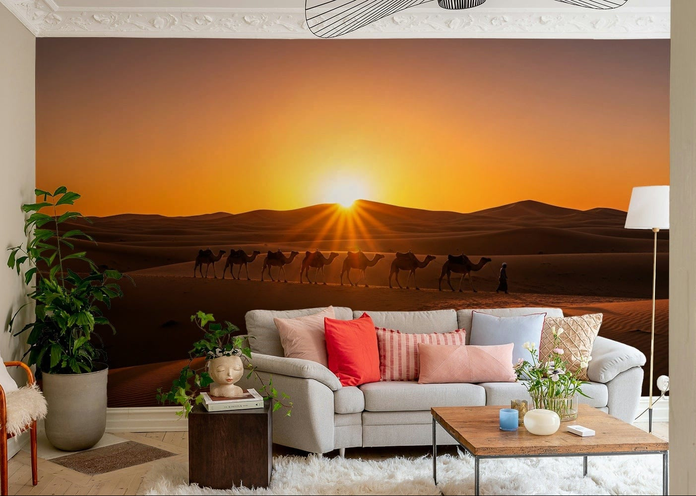 Wall decor showing a tranquil desert scene

