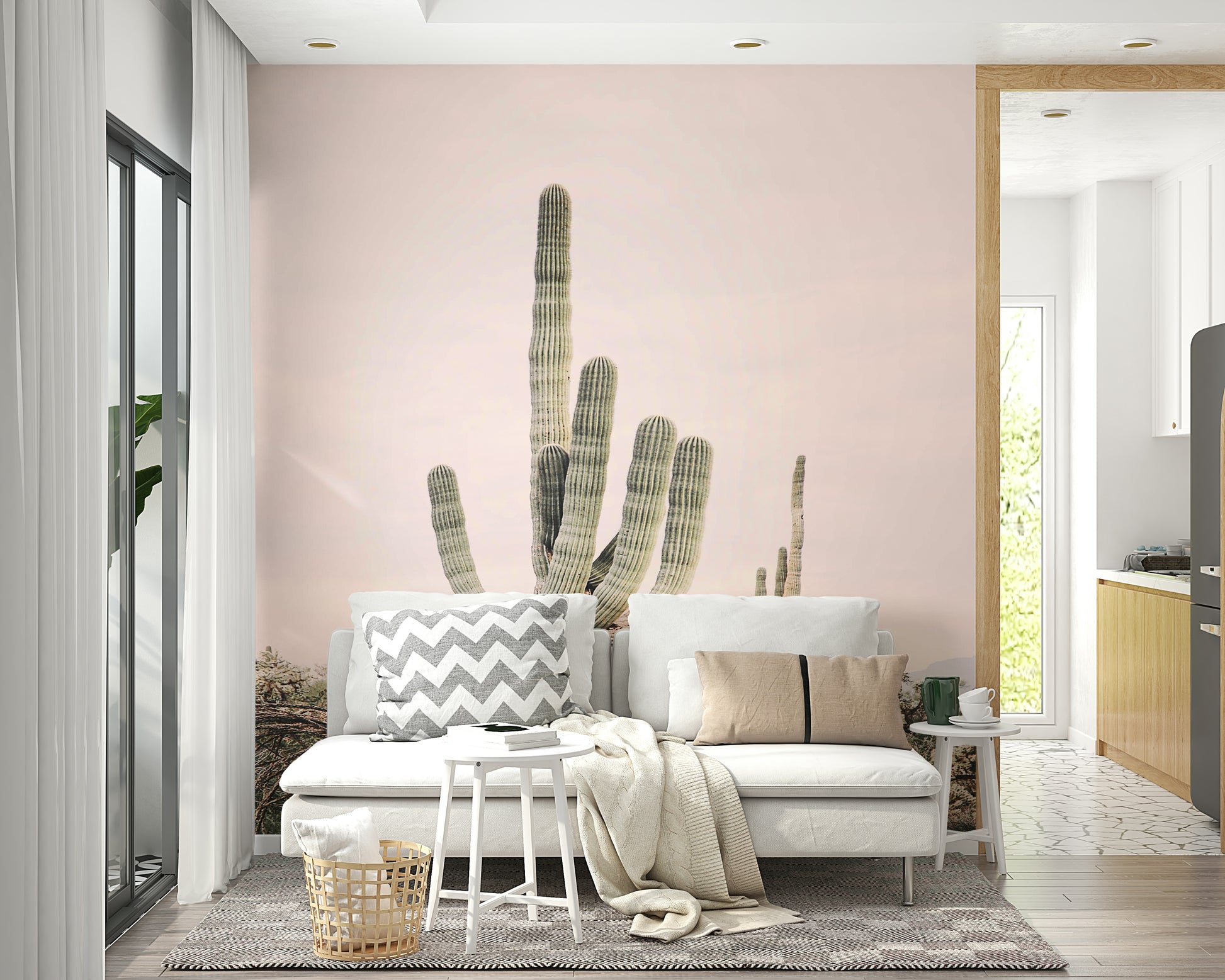 Warm desert mural with rugged desert formations

