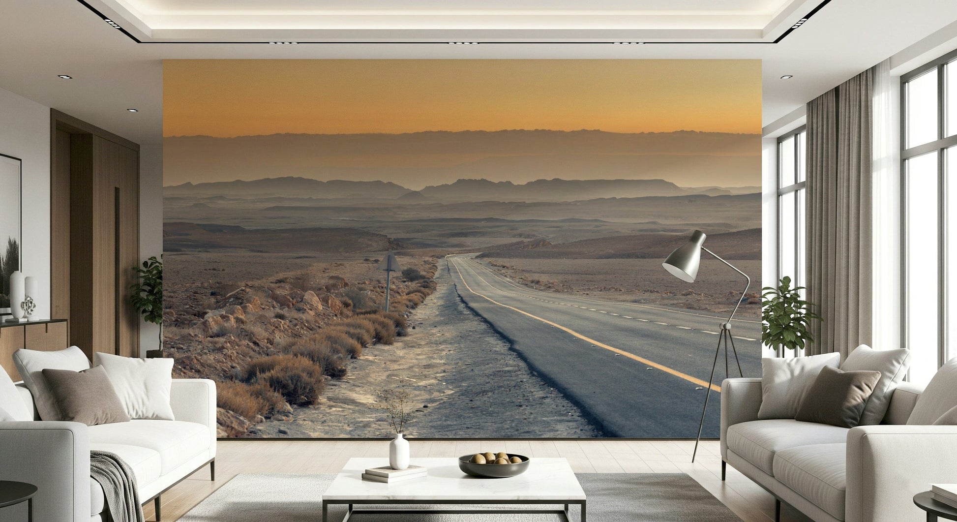 Open road, sandy plains, the inspiring Traversing the Desert wallpaper.