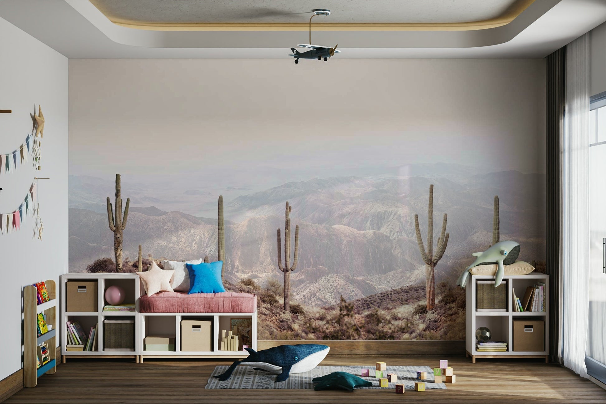 Quiet desert landscape mural bringing the beauty of nature indoors.

