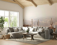 Warm desert landscape mural with soft sands and tranquil sky.

