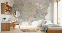 Detailed map of the USA with cities in muted watercolor, HABIKI Wall Mural