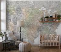 Detailed map of the USA with cities in muted watercolor, HABIKI Wall Mural