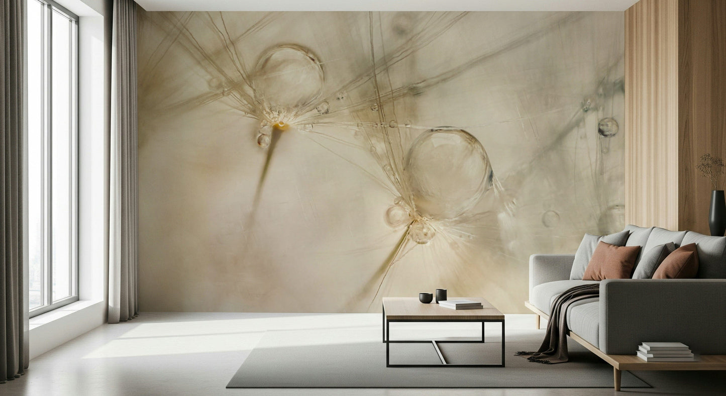 An artistic close-up water mural on minimalist wallpaper.

