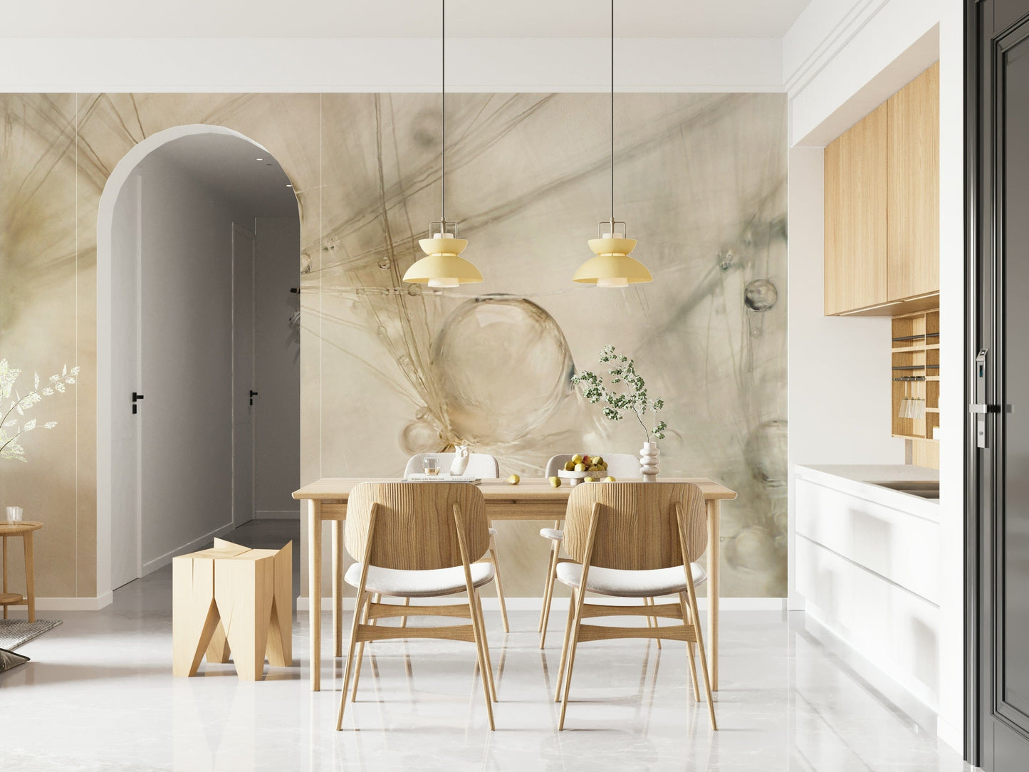 A serene ephemeral light wall mural for your decor.

