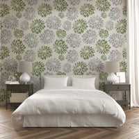 Dhalias green and blue mural for a bedroom.


