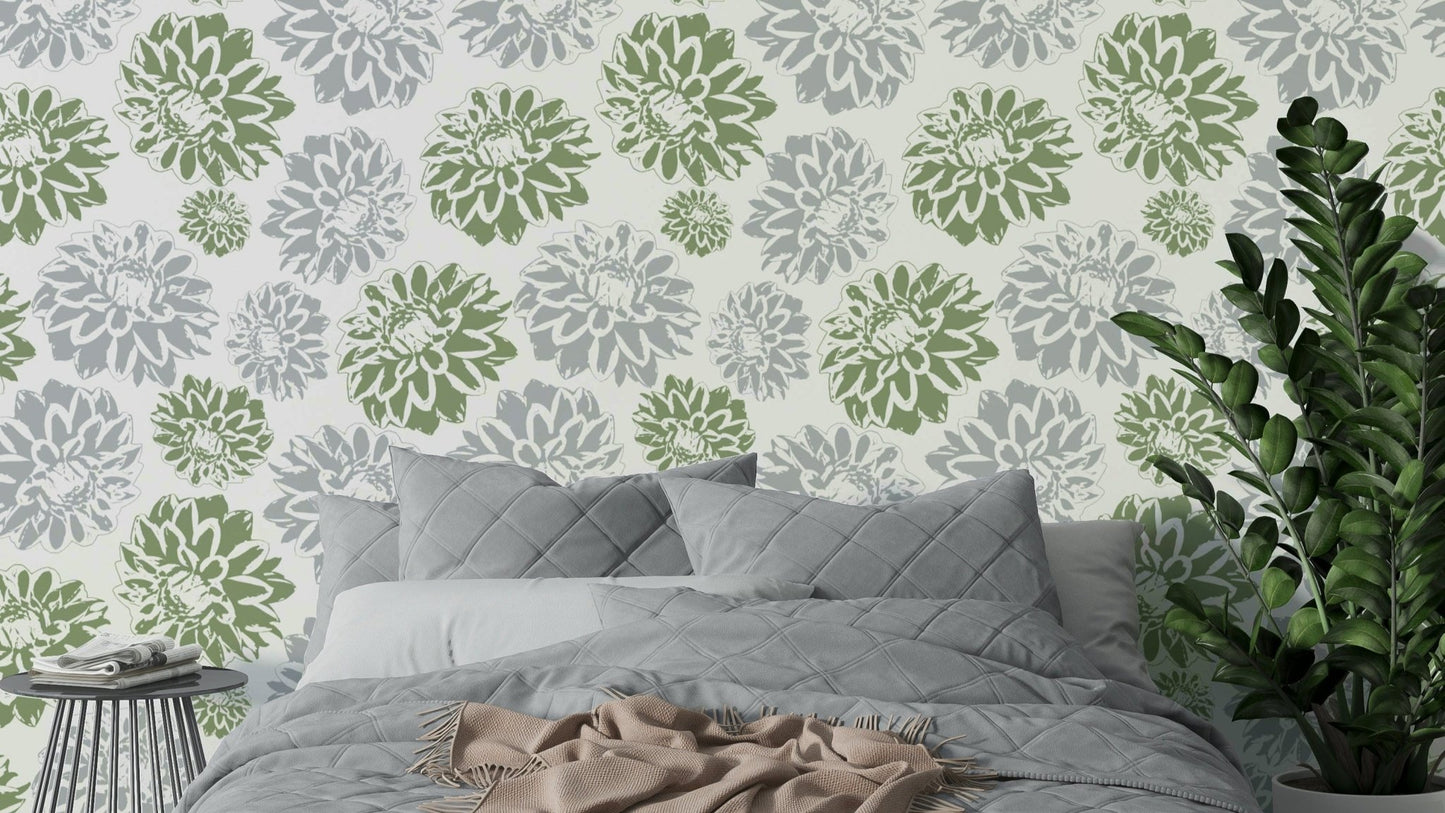 Dhalias green and blue Wallpaper.

