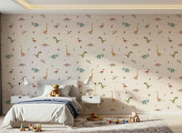 Boho style Dino Dreamland mural for nursery room decor.