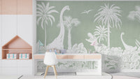 Monochrome Dino Green Wall Mural - Giffywalls