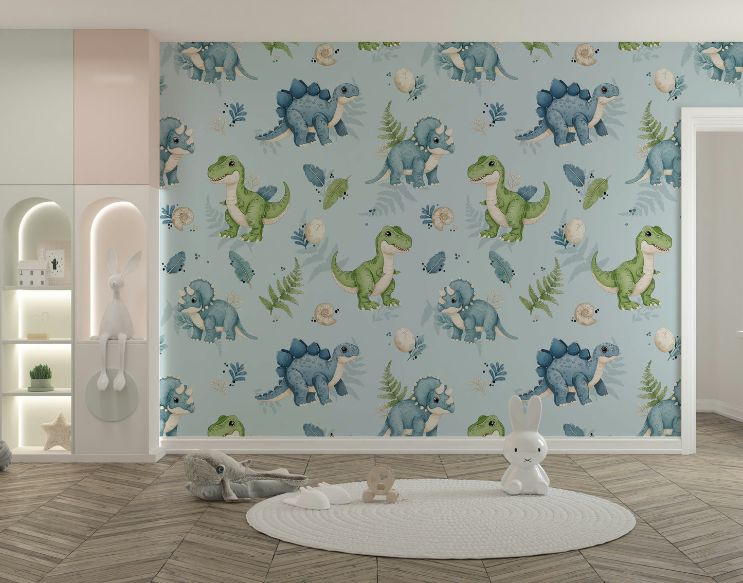 Blue dinosaur mural for toddler wall

