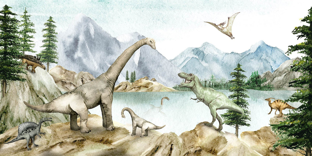 Dino dreams wallpaper murals for kids room in your room — zoomed