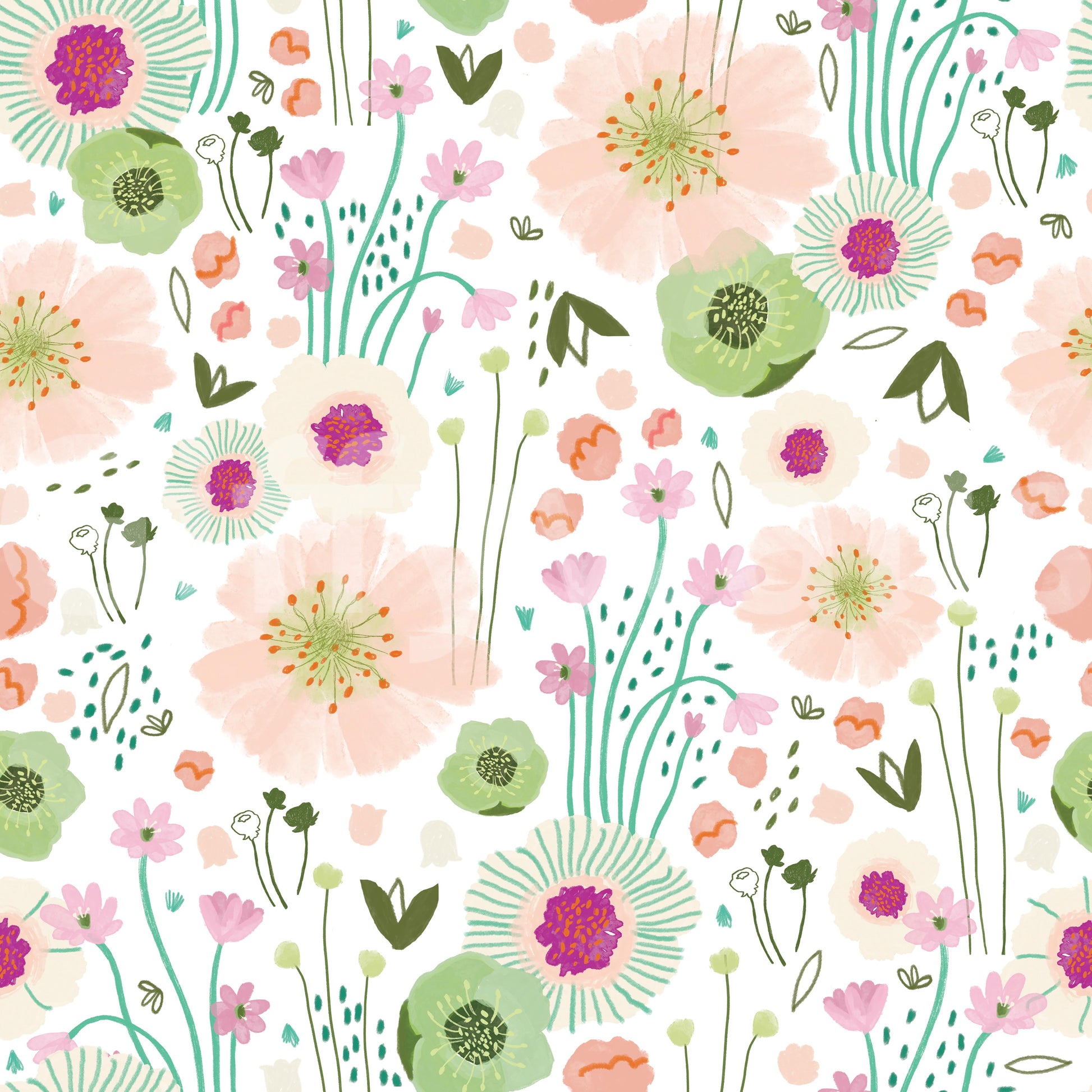 Bright room with Ditsy Dream white floral wallpaper

