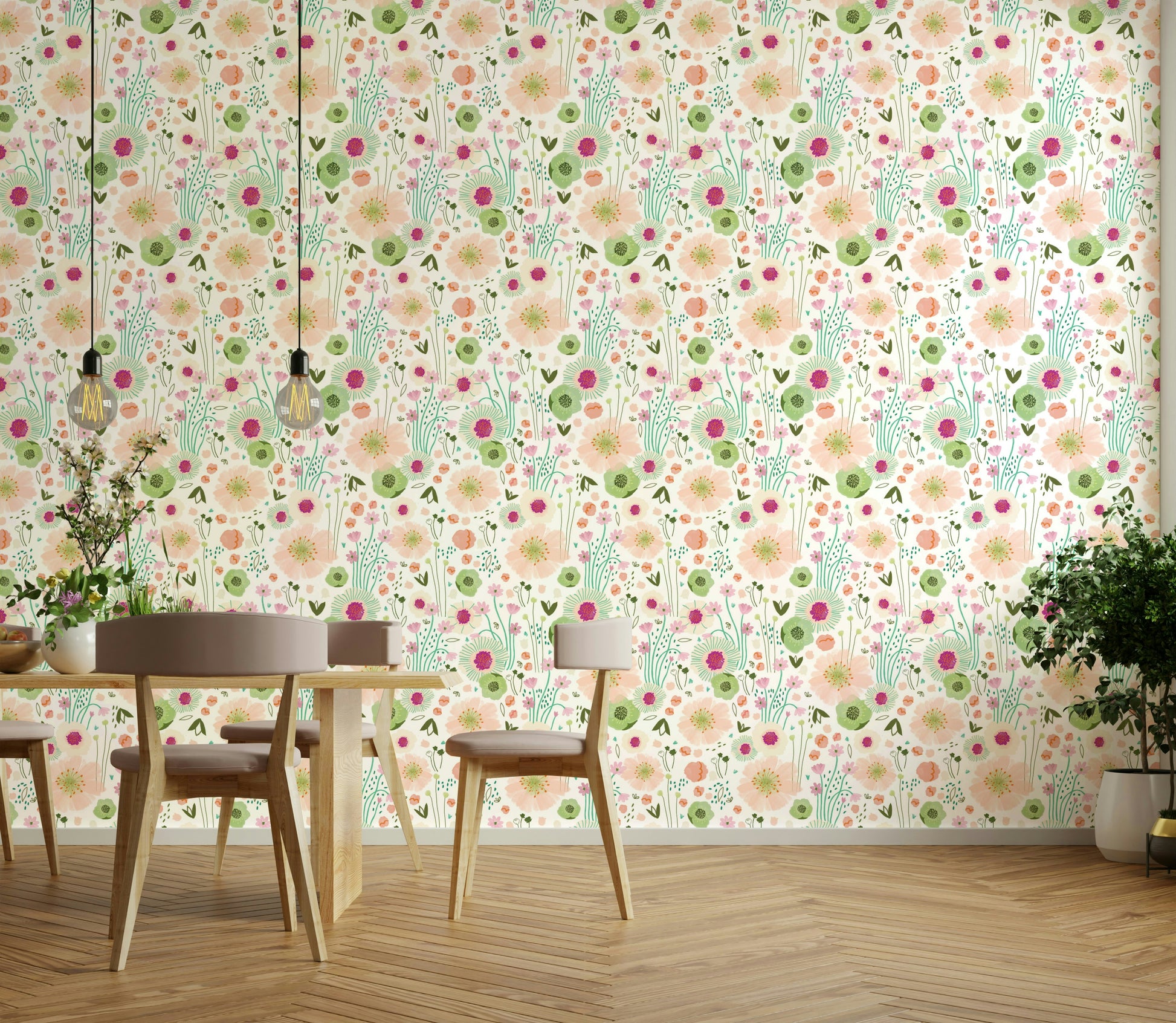 Soft minimalist wall décor with ditsy florals

