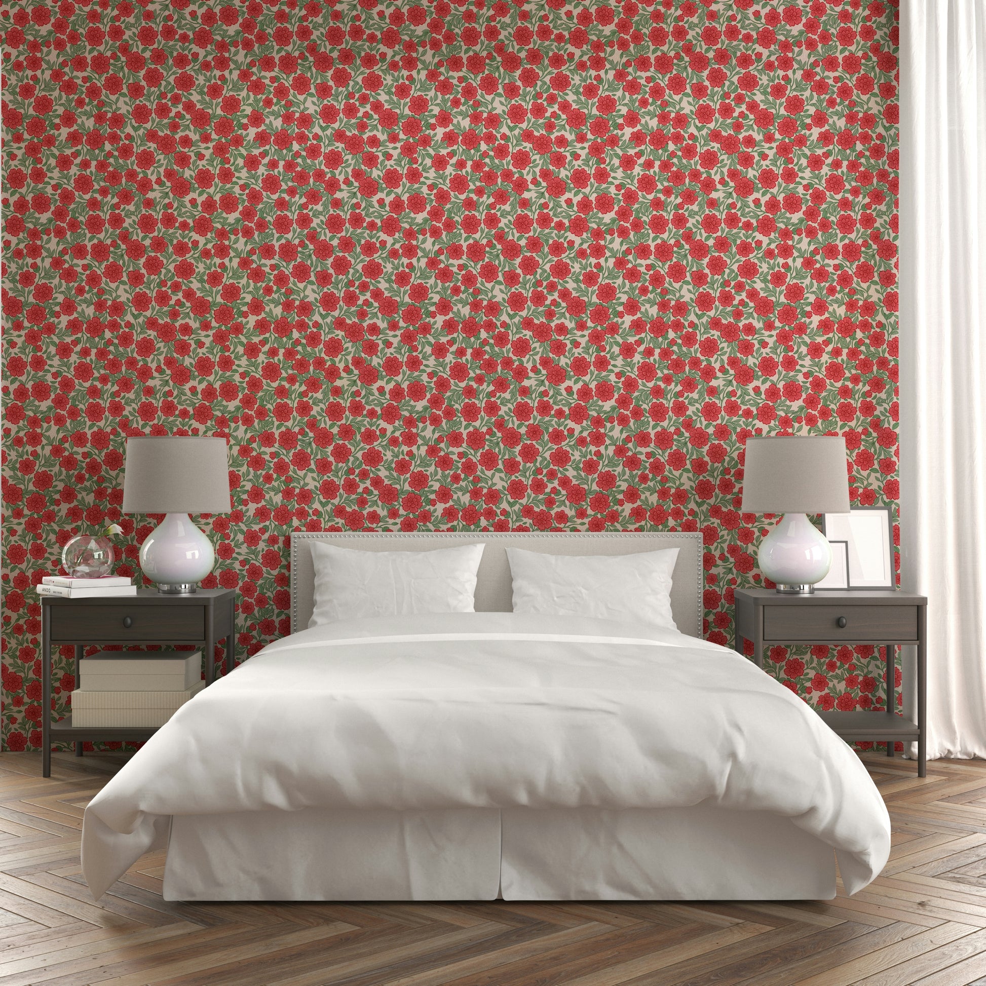 Light pink ditsy floral wallpaper for a cheerful look

