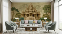 Divine Devalaya mural installed on a living room feature wall