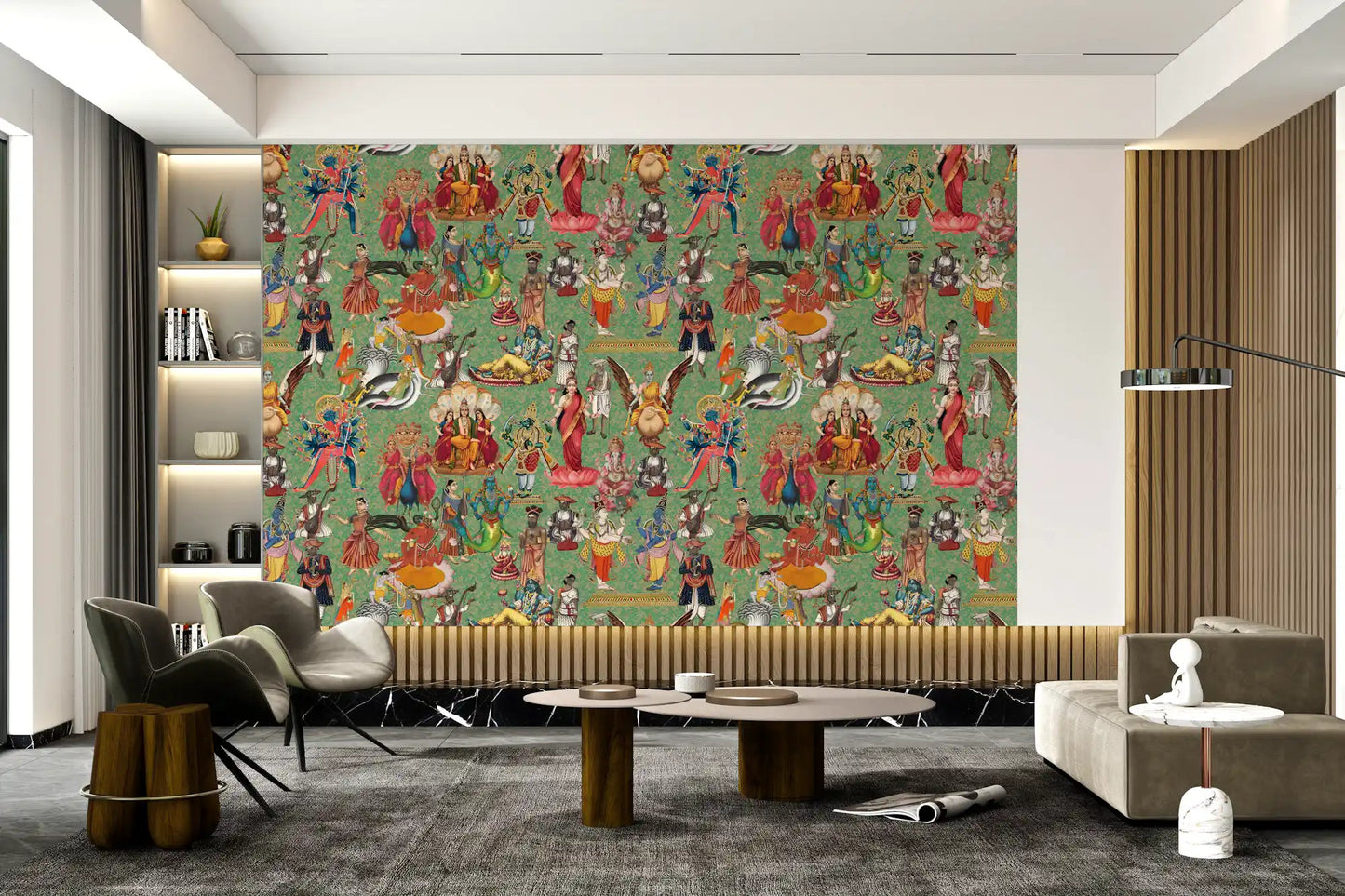 Divine Pantheon: A Tapestry of Hindu Deities Wall Mural
