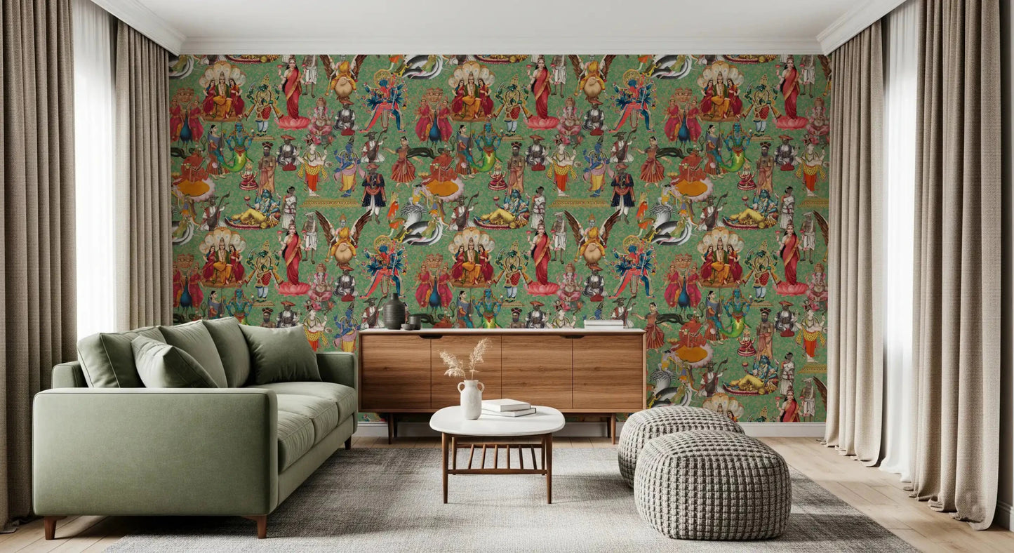 Divine Pantheon: A Tapestry of Hindu Deities Wall Mural