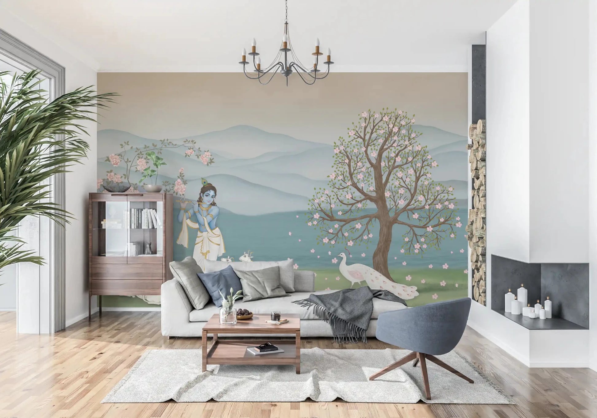 Pastel color Krishna Divine Serenity Garden Wall Mural