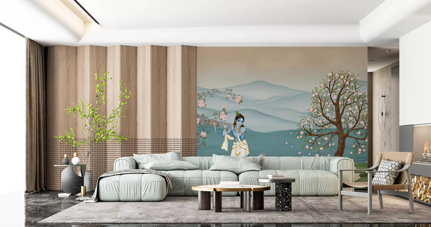 Divine Serenity Garden Wall Mural mountain landscape art for living room 