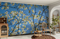 Floral mural with blue sky background
