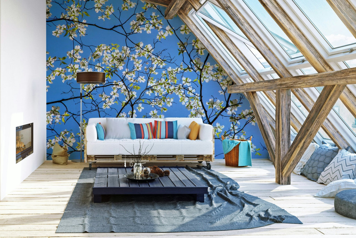 Branches and flowers wall mural design
