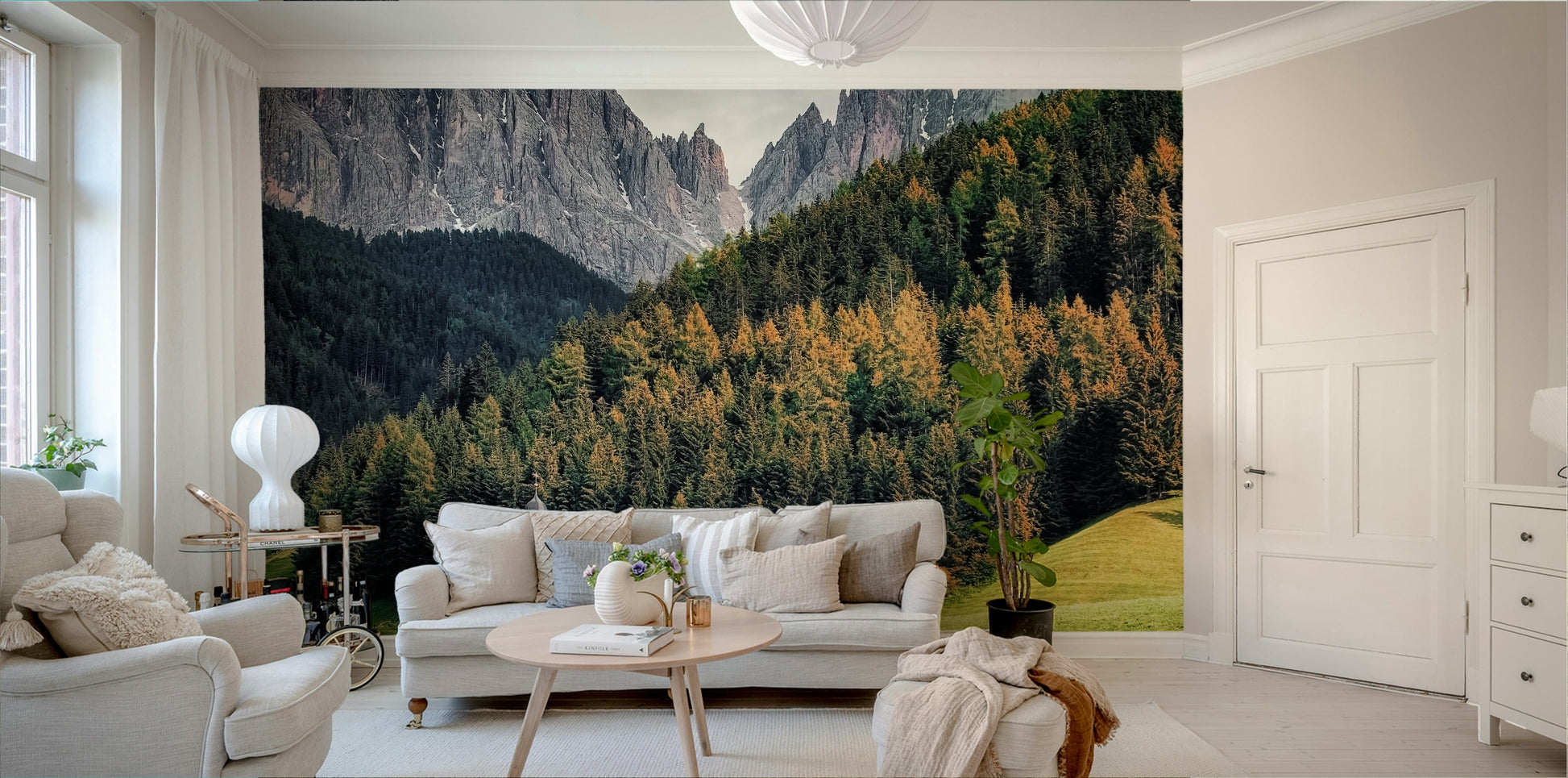 A beautiful panoramic wall mural for a living room.

