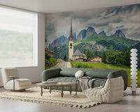 Italian Alps Vista wallcovering, high mountain pasture scene.