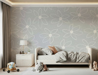 A beautiful modern art wall mural of simple blooms.

