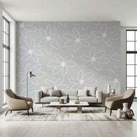 An artistic simple flower mural on minimalist wallpaper.

