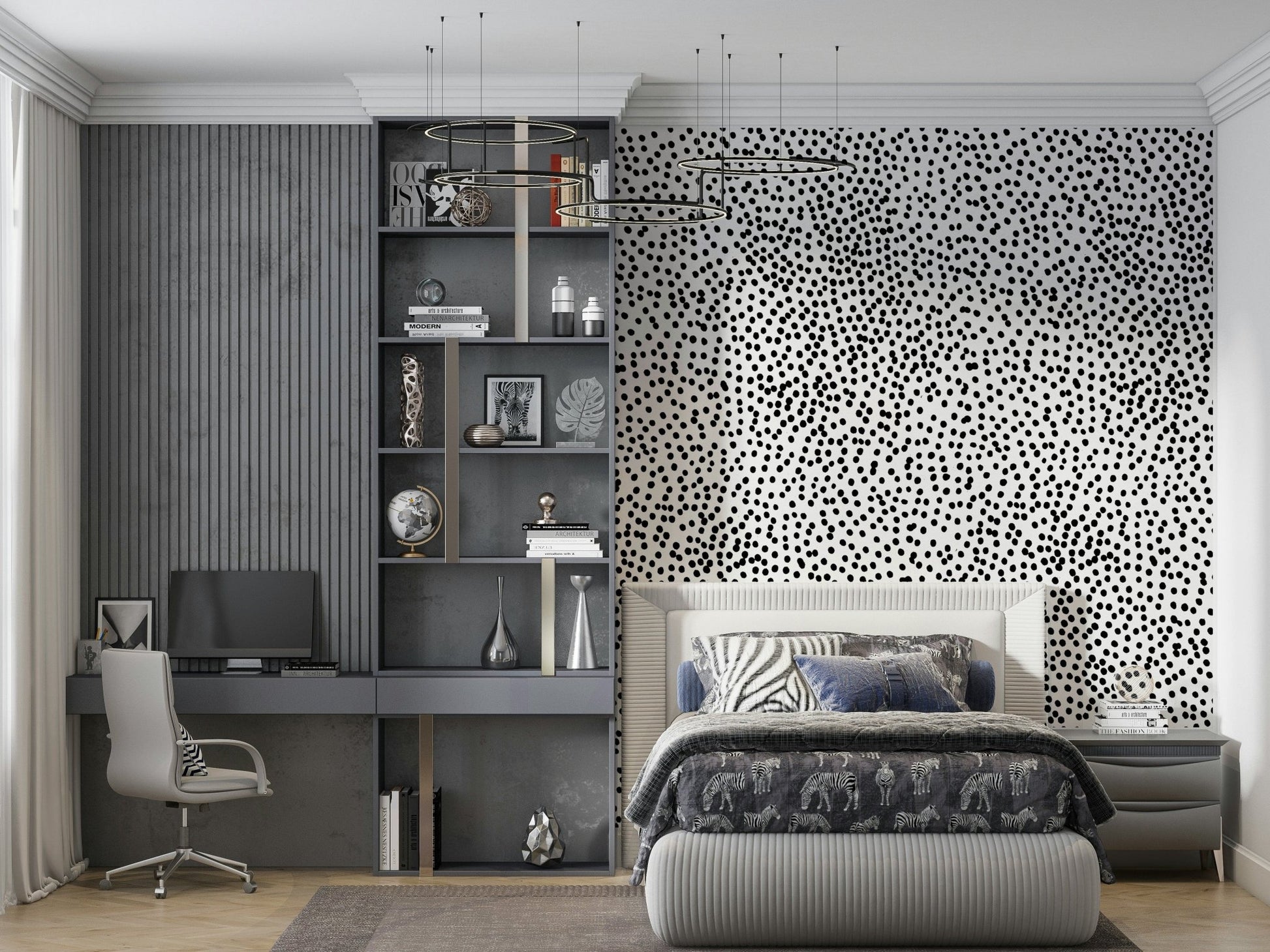 Geometric dot pattern with playful symmetry, decorative wall mural