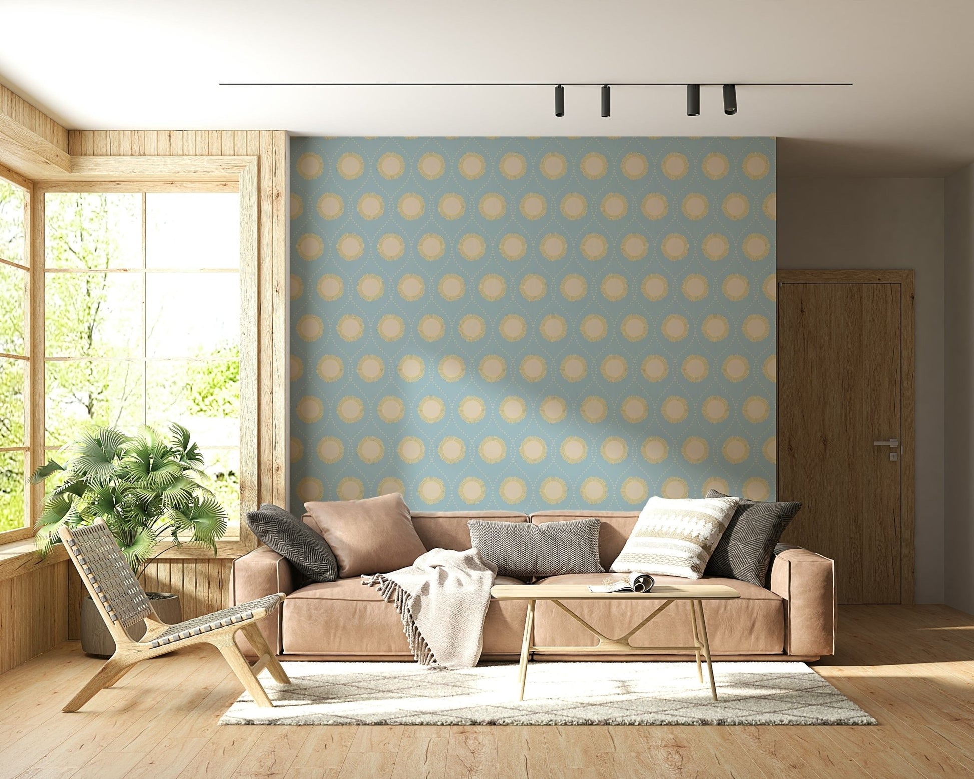 Stylish Dotted Diamonds wall mural with circular medallions.