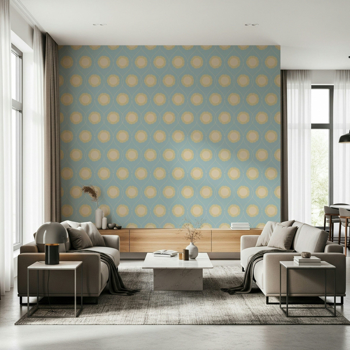 Abstract Dotted Diamonds wall mural with delicate dotted trellis.