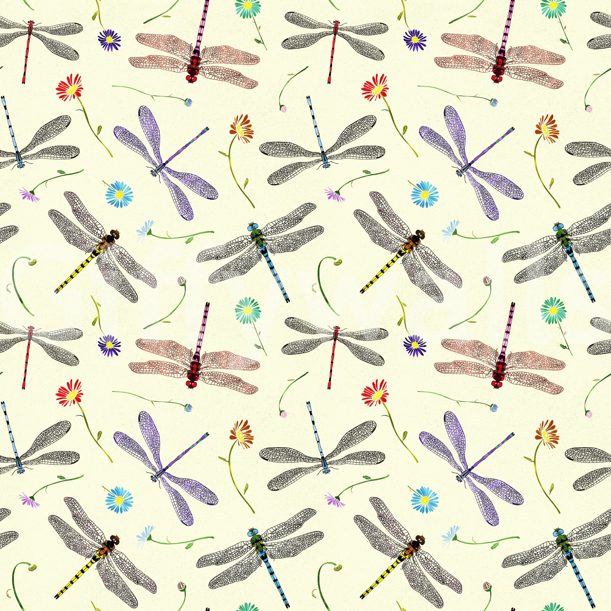 Elegant dragonfly mural for walls in pastel shades

