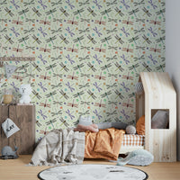 Nature-inspired wallpaper with dragonflies in flight

