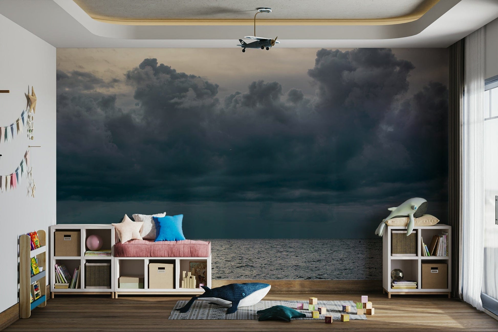 A calming ocean wave wallpaper mural that defines a space.

