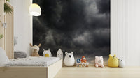 A peaceful dark cloud mural on decorative wallpaper.


