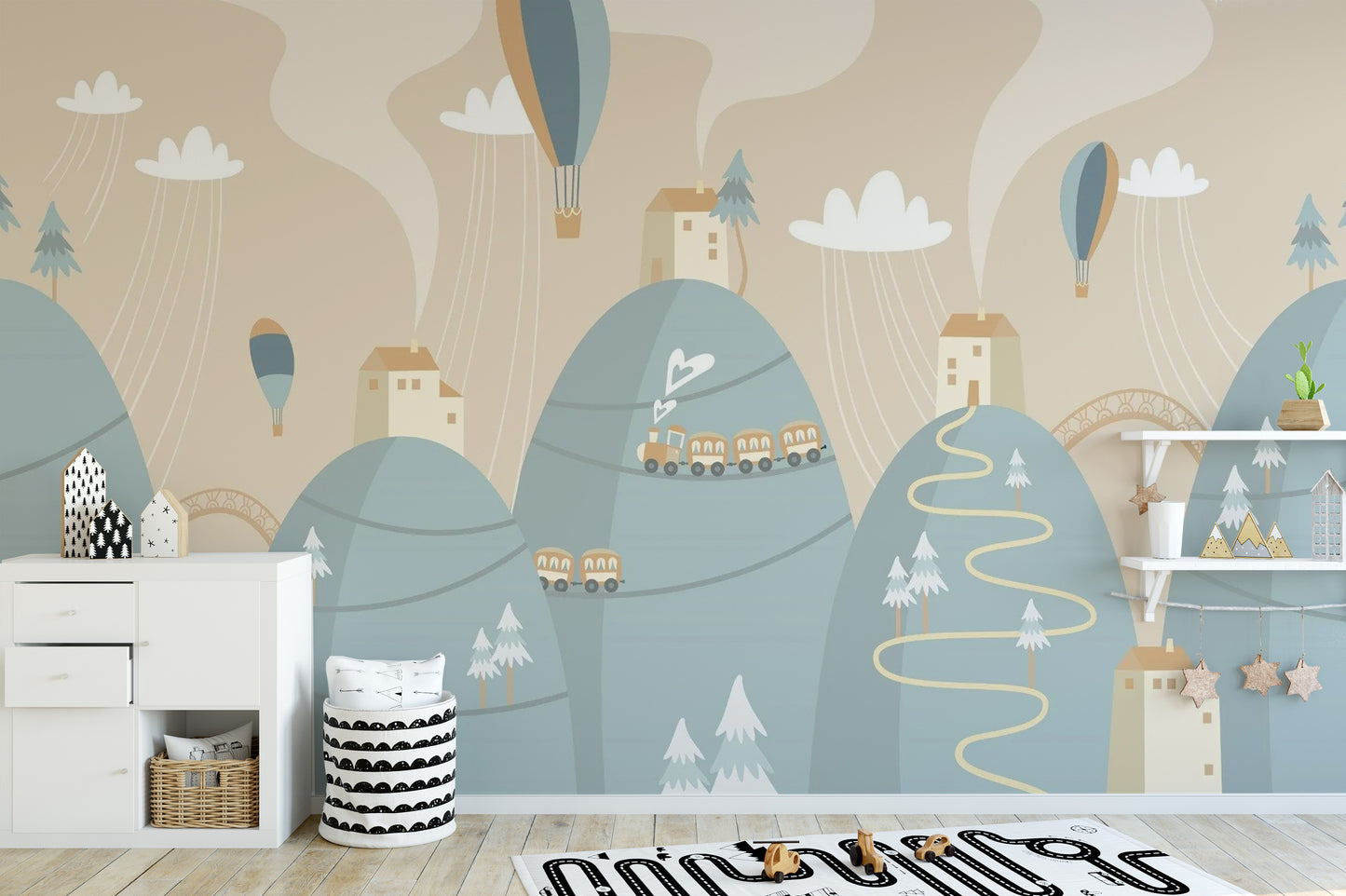 Kids Dreamland Mountain with Houses Wallpaper Mural
