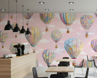 Dreamy Balloon Voyage wall mural with soft clouds and pastel tones creating a serene atmosphere.