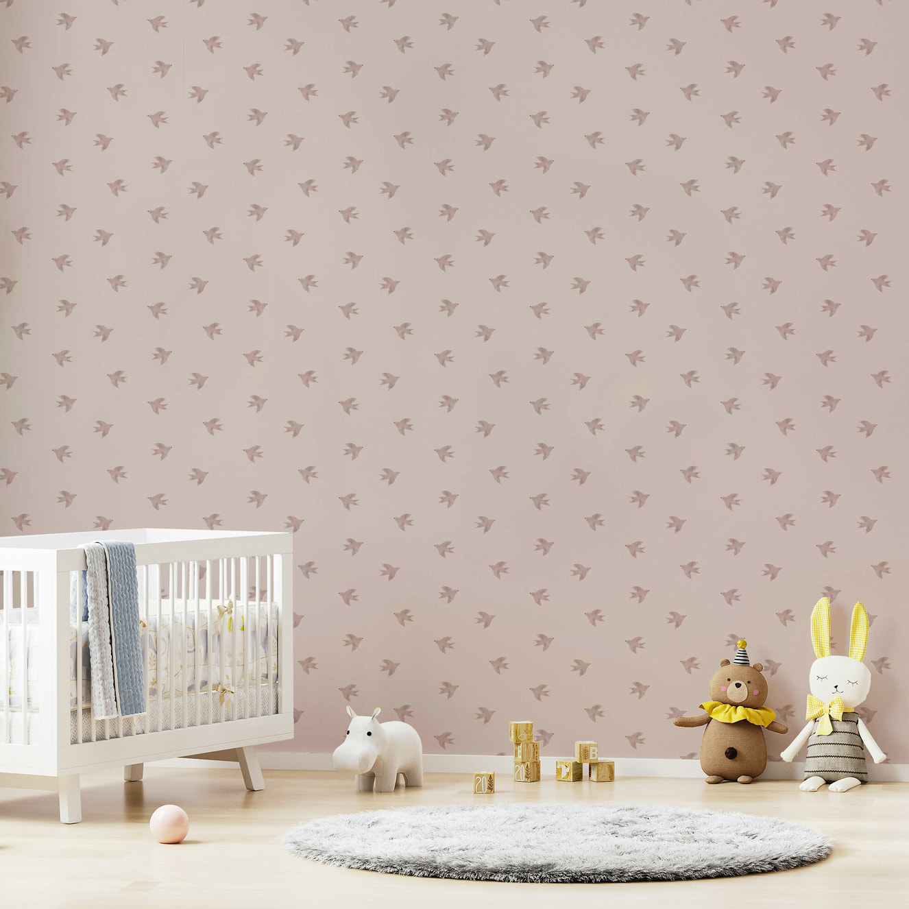 Verträumte Vögel Muschel rosa Tapete⁠