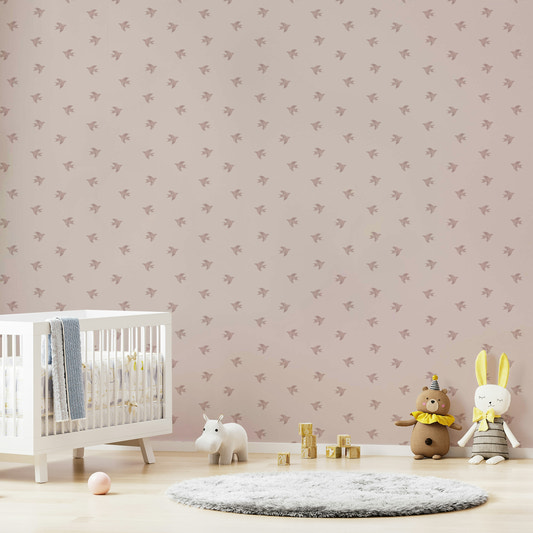 Drømmende fugle shell pink tapet⁠