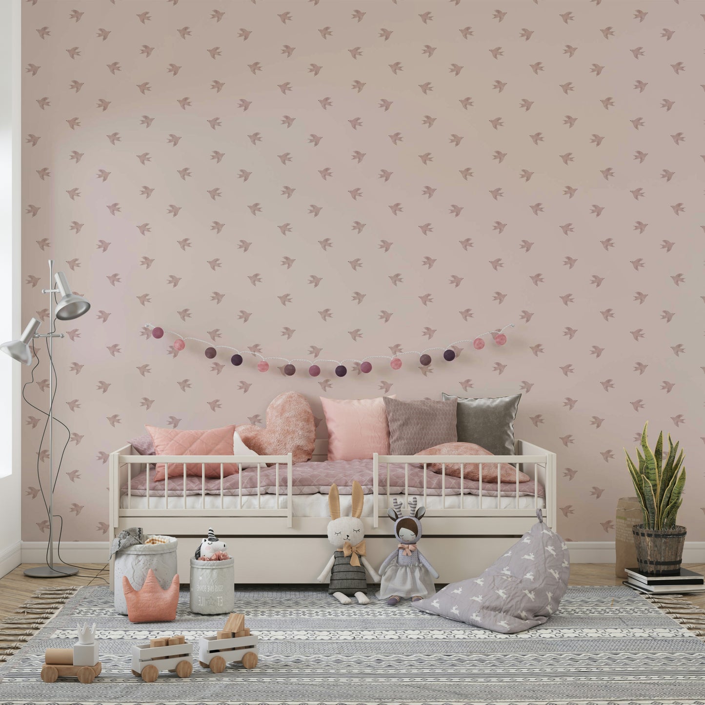 Dreamy Birds Shell Pink Wallpaper⁠