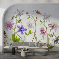 A peaceful flower design mural on decorative wallpaper.

