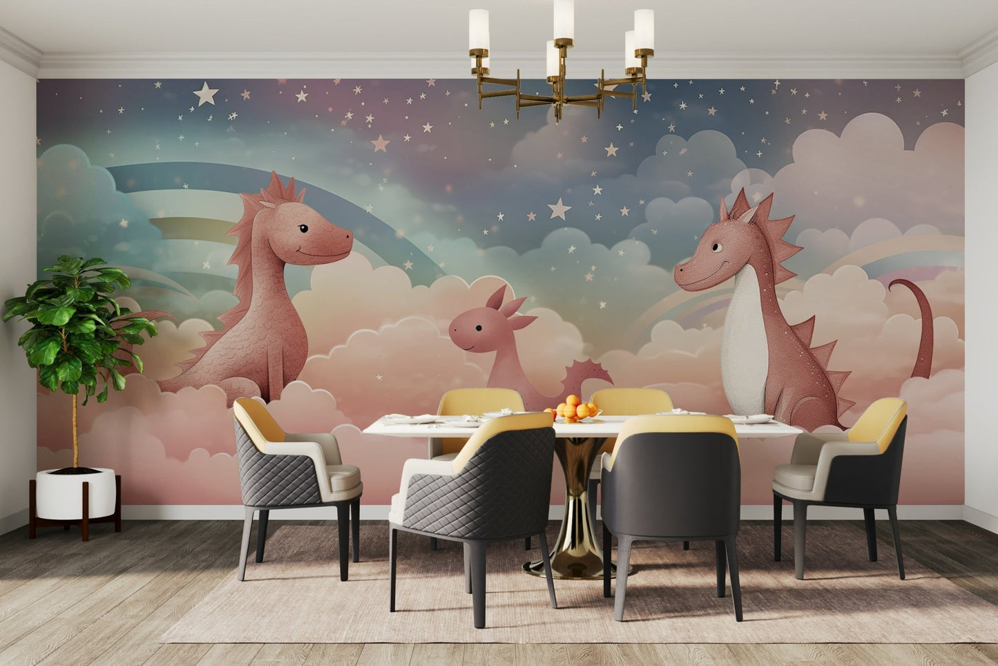 The image shows an artistic impression of a serene cloudscape scene with a dragon.

