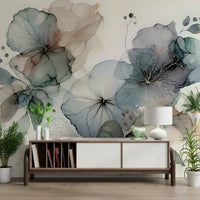 Dreamy Florals Wall Mural in a home office with a minimalist desk.