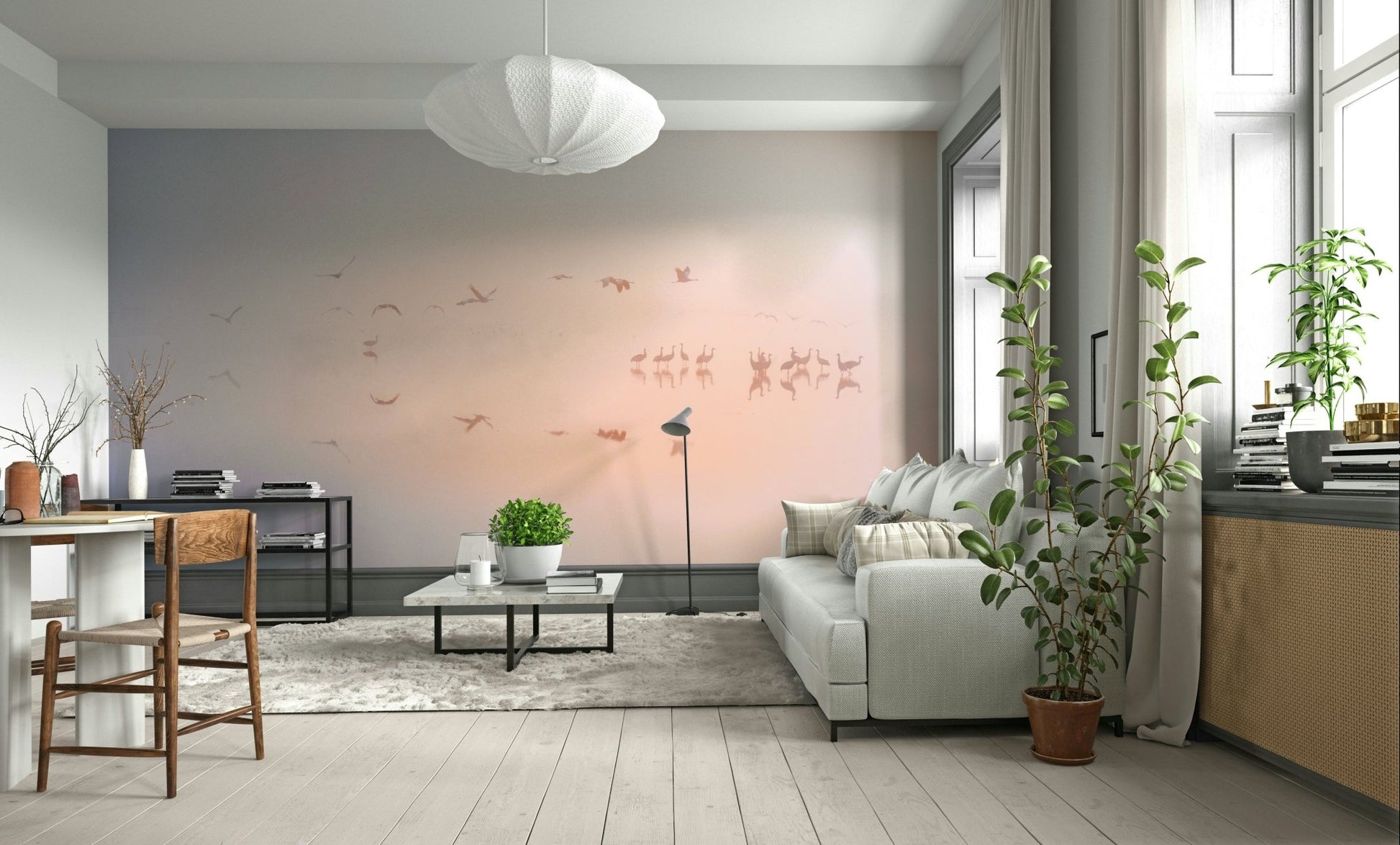 Features a sunrise with soft, diffusing mist.
